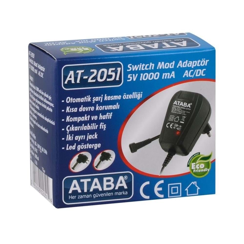 Adaptör DCS-051 Ataba AT-2051 5v 1a 5w Şarj Cihazı 5.5mm x 2.5mm
