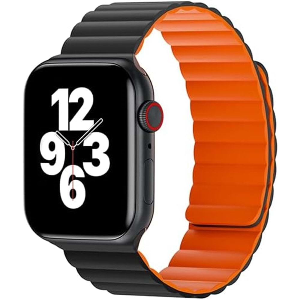 WIWU MAGNETIC SILICONE WATCH BAND WB001 42/44/45/49mm BLACK+ORANGE