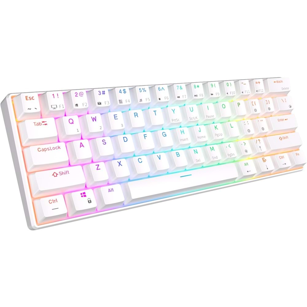 KLAVYE ROYAL KLUDGE RK61 WHITE KABLOSUZ RED SWITCH US LAYOUT