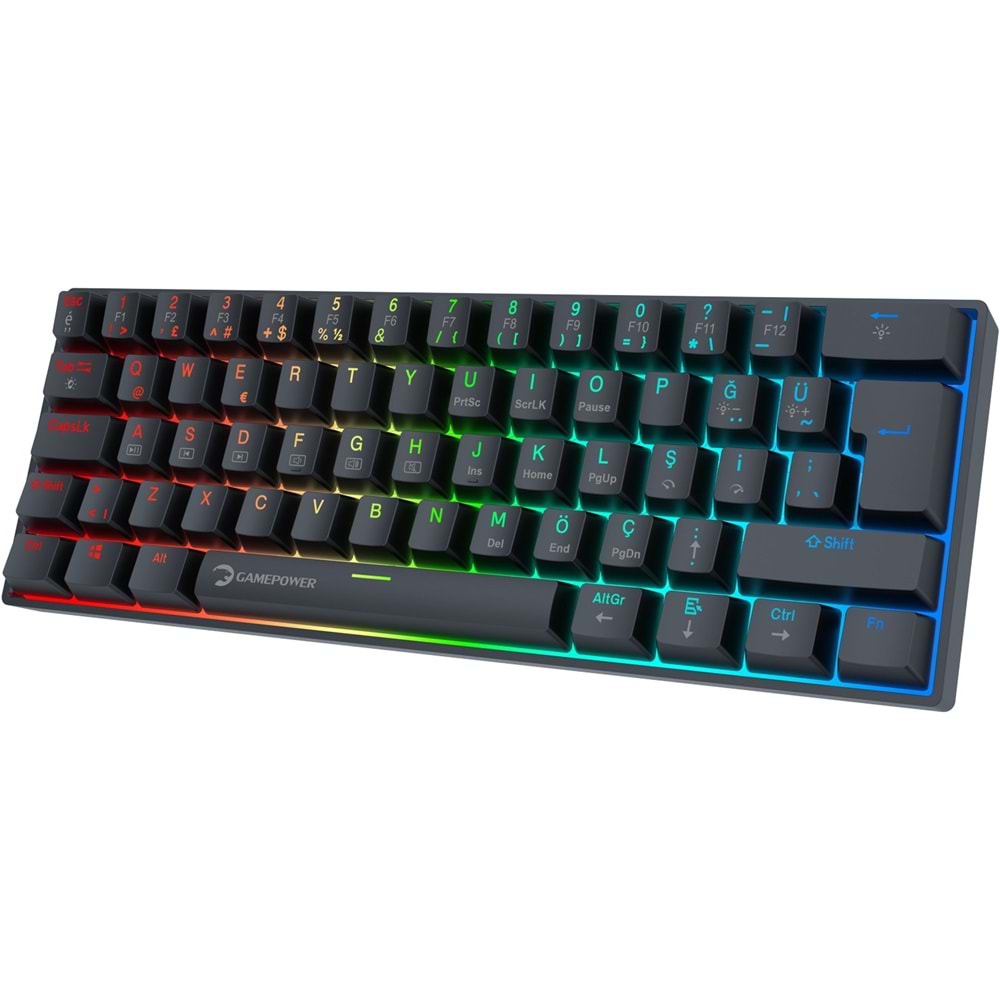 Klavye Gamepower Lyra Rgb 60m Mekanik Red Switch Siyah