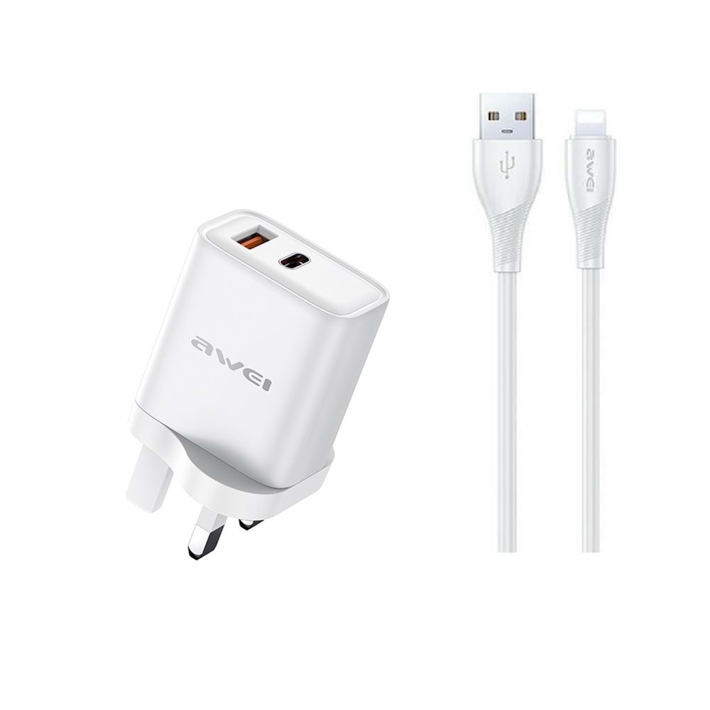 Adaptor Awei PD81L-UK USB USB-A & USB-C Lightning Beyaz