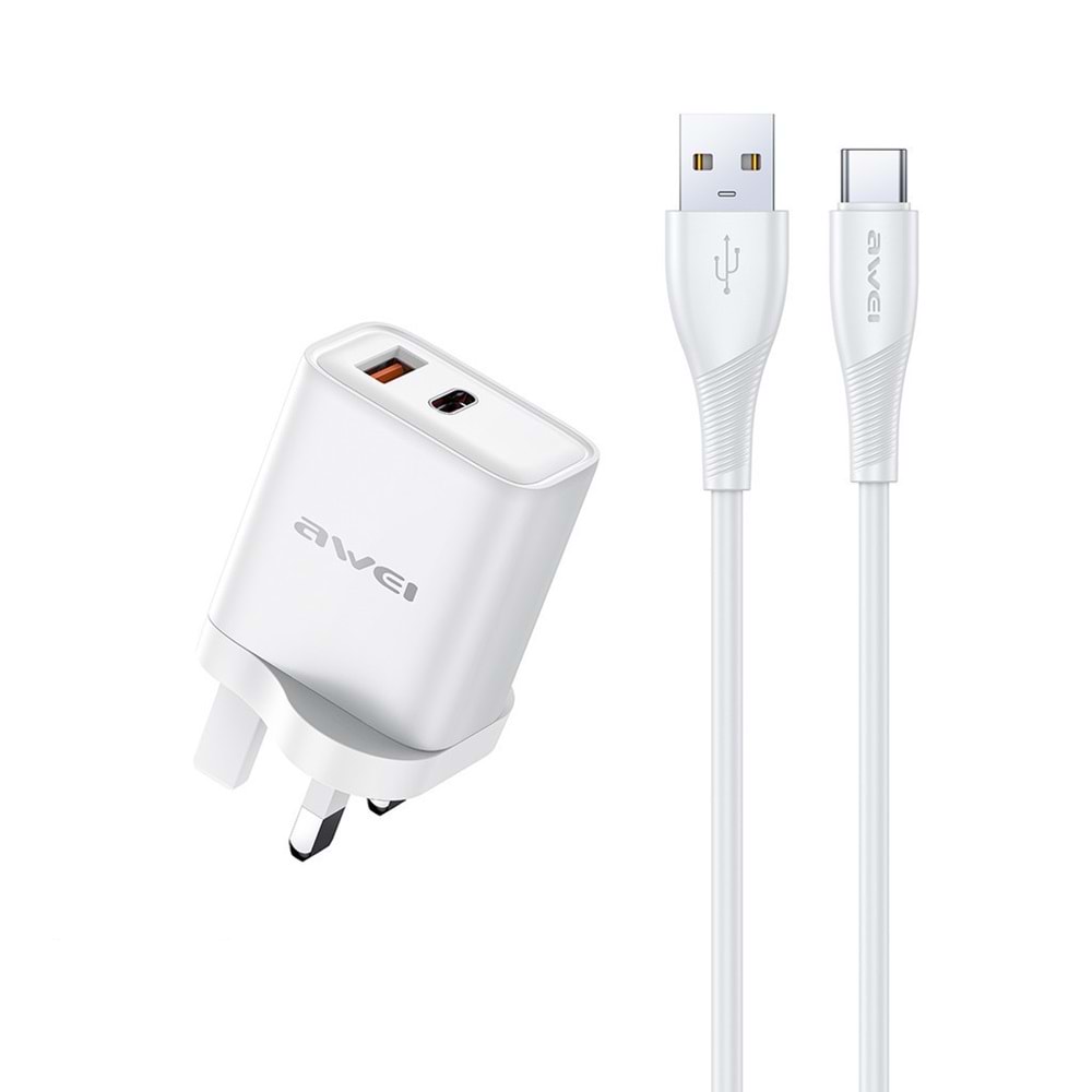 Adaptor Awei PD81T-UK USB-A & USB-C TYPE-C Beyaz