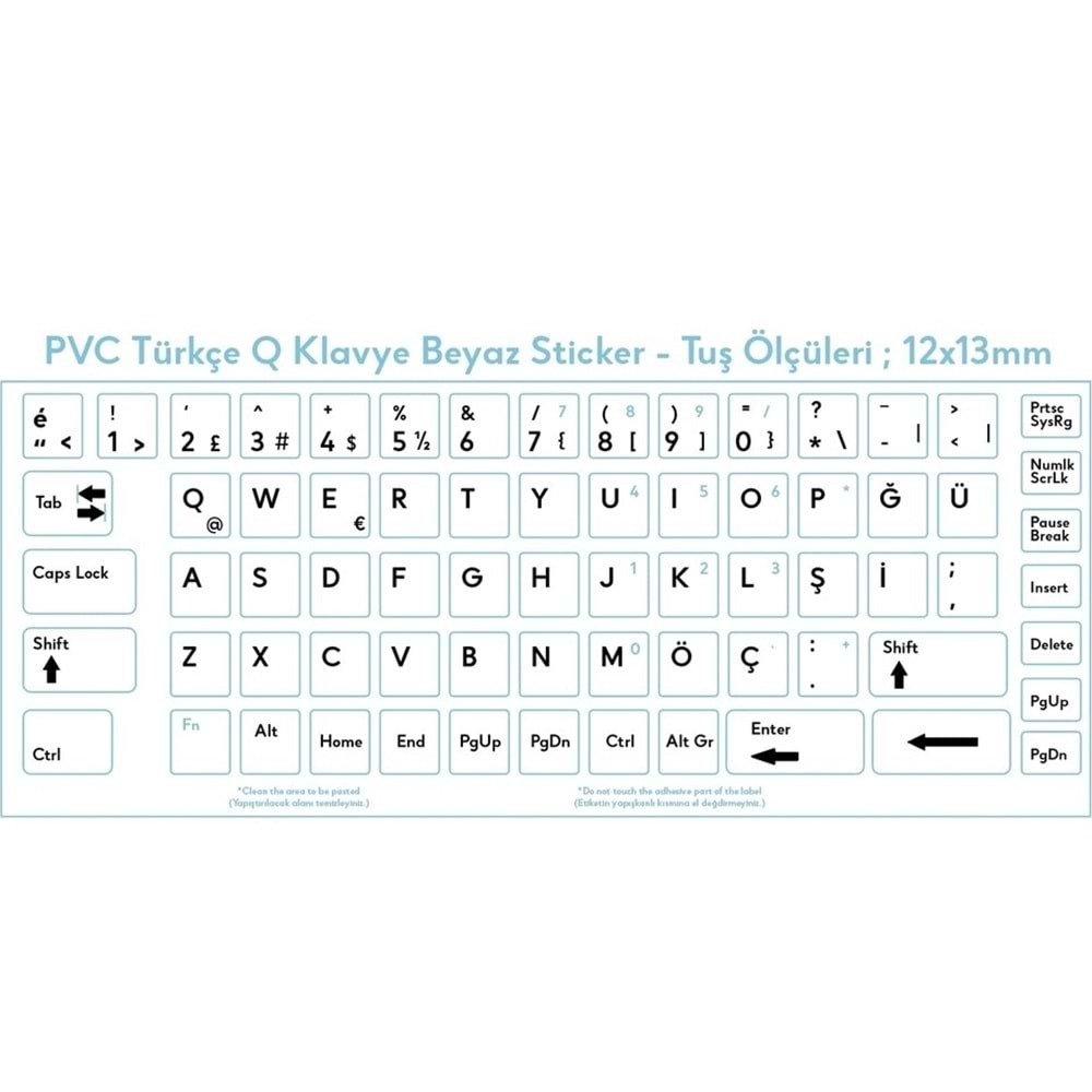 Klavye Etiketi Türkçe Turkish Sticker Beyaz