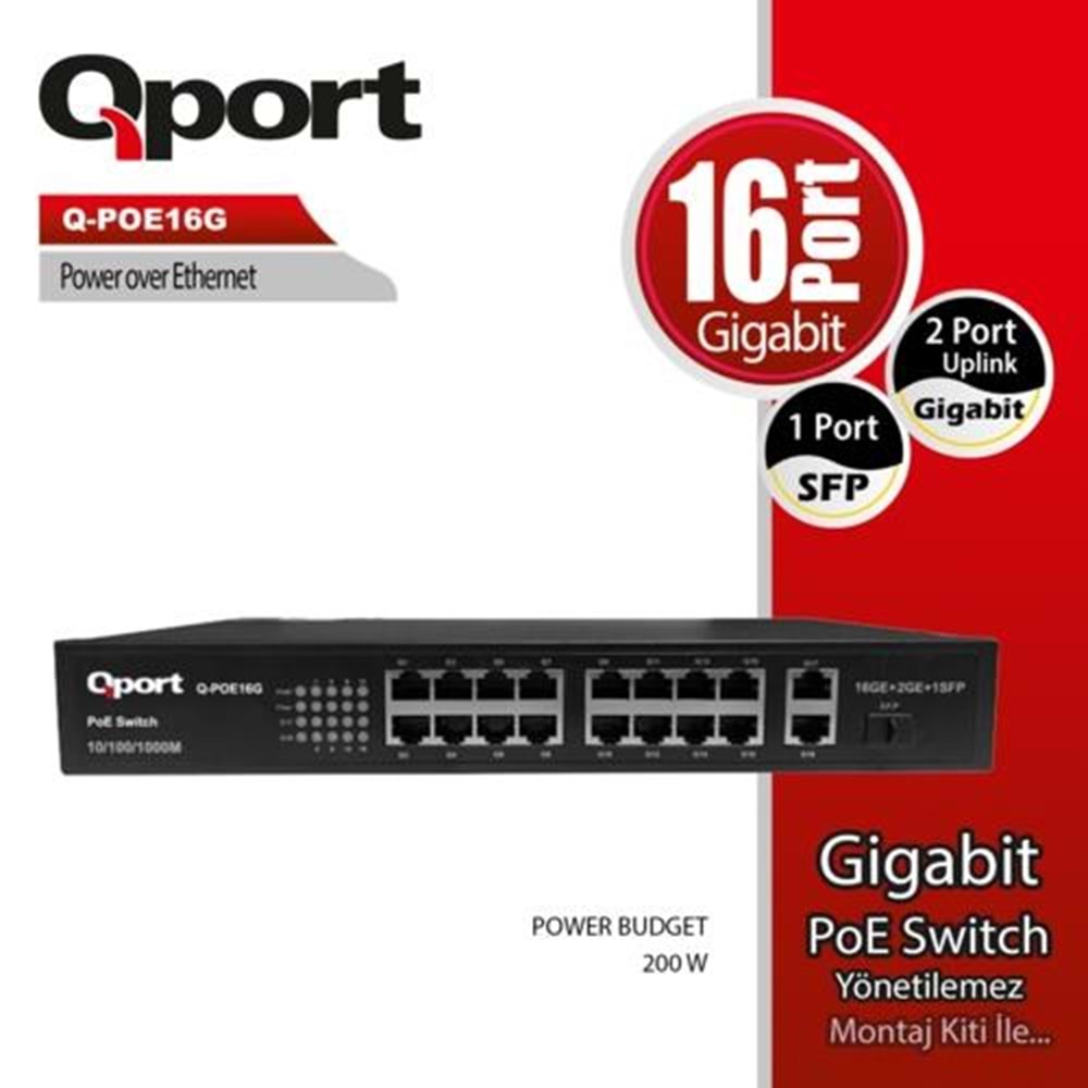 Qport Q-POE16G 16 Port 10/100/1000 2 Port 10/100/1000 Uplink 1 Port SF