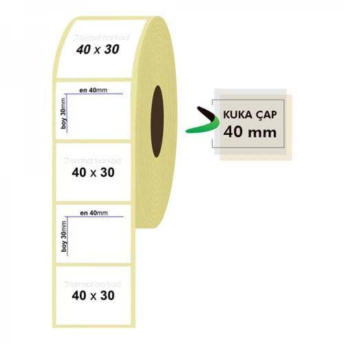 RULO KAĞIT TERMAL ETİKET 40mm X 30mm 1500 ADET