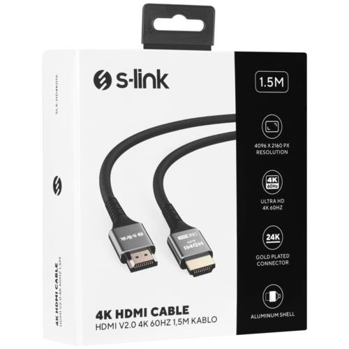 KABLO S-LINK SLX-HD4K015 HDMI 1.5MT Metal v2.0 4K(4096*2160)60Hz