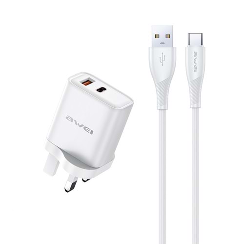 Adaptor Awei PD81T-UK USB-A & USB-C TYPE-C Beyaz