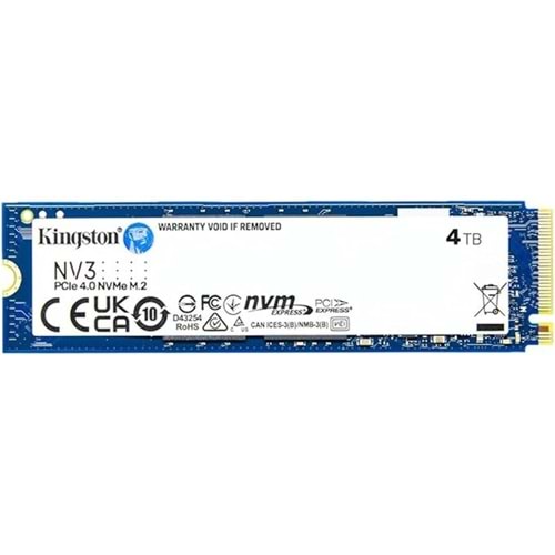 Ssd Kingston 4Tb Nv3 M.2 Nvme Pcıe Gen4 6000/4000Mbs Snv3S/4000G
