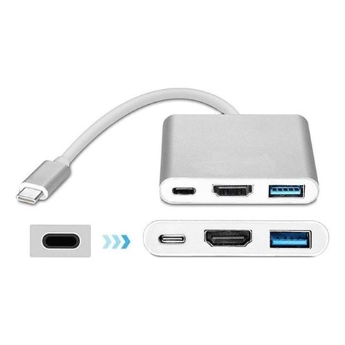 ADAPTOR TYPE-C 3.1 TO 1 PORT USB 3.0 + 1 PORT TYPE-C + HDMI AL-4962