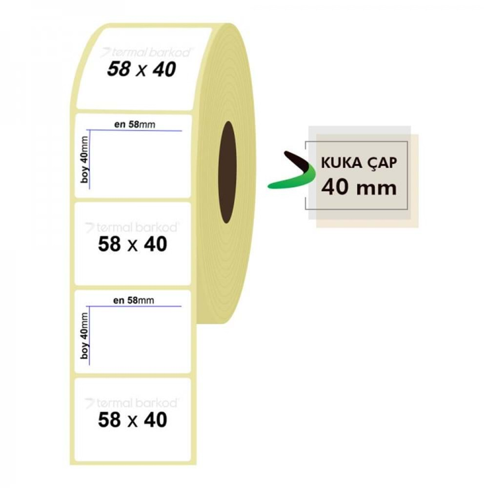 RULO KAĞIT TERMAL ETİKET 58mm X 40mm 1125 ADET