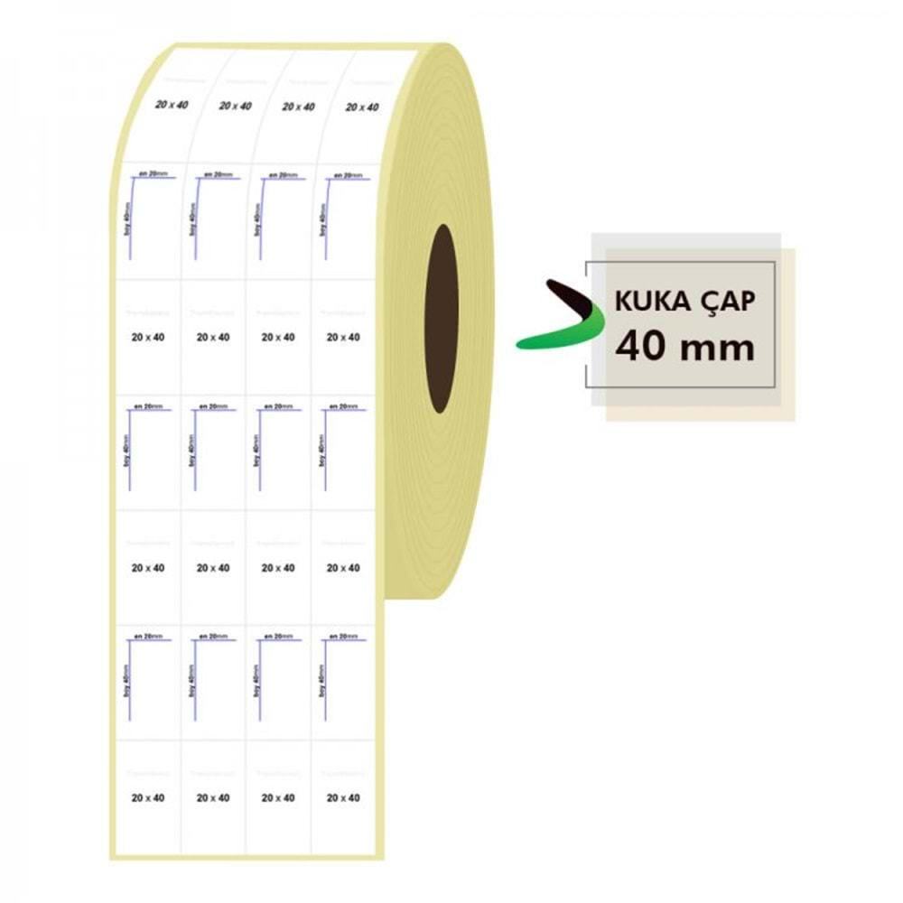 RULO KAĞIT TERMAL ETİKET 20mm X 40mm 4 SIRA 4500 ADET