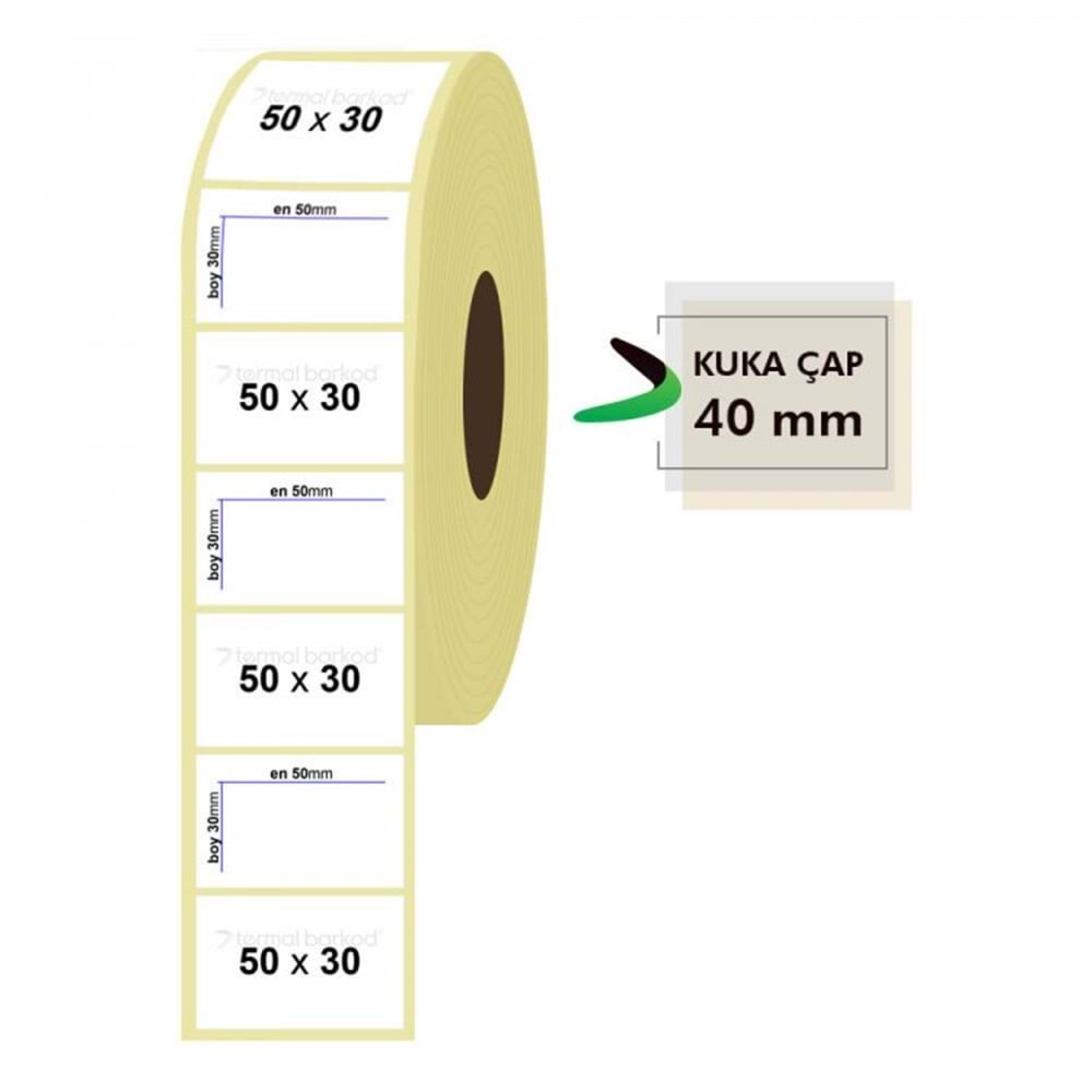 RULO KAĞIT TERMAL ETİKET 50mm X 30mm 1500 ADET