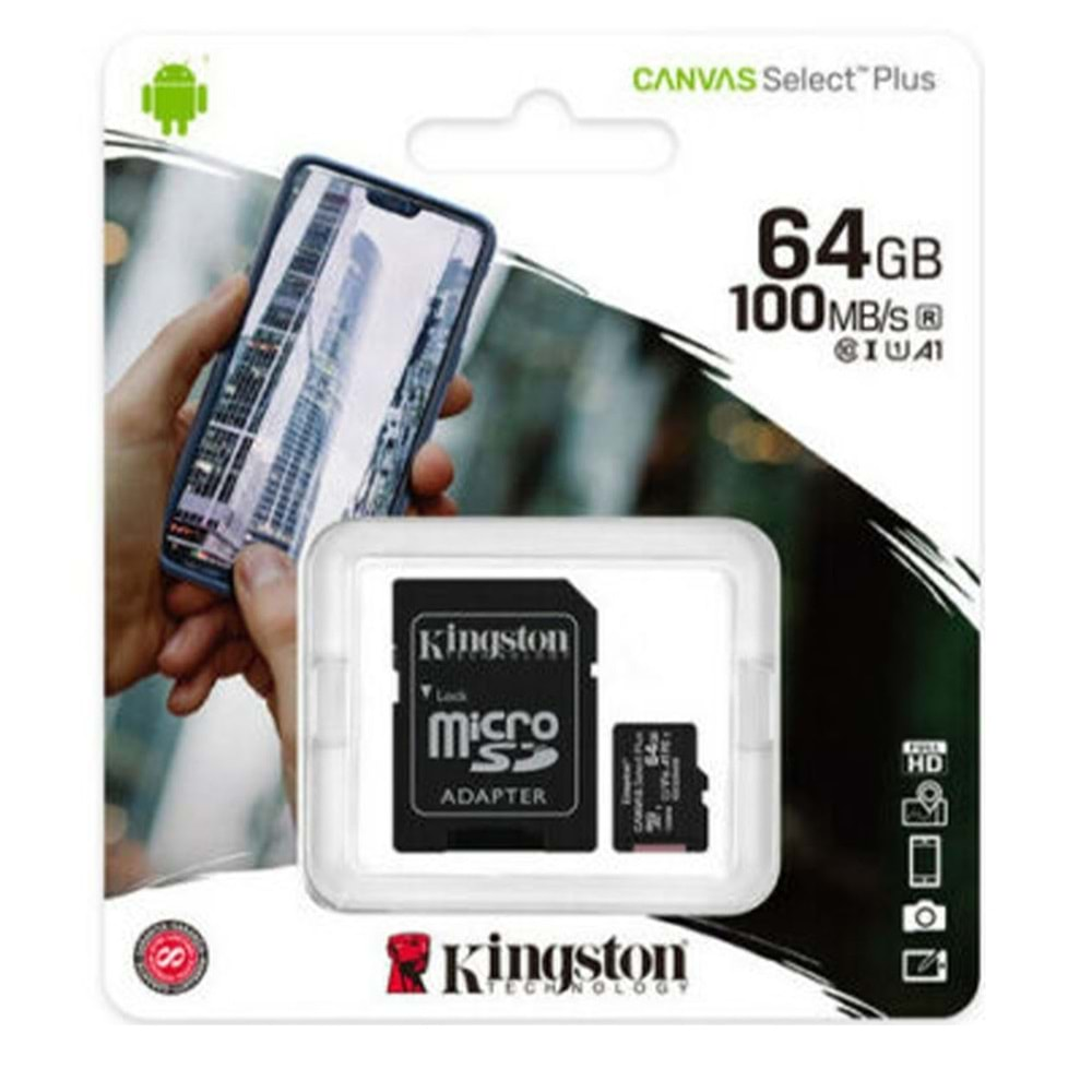 BELLEK KINGSTON 64GB MICRO SD CL10 SDCS2/64GB 100MB/s UHS-I, U1, V10