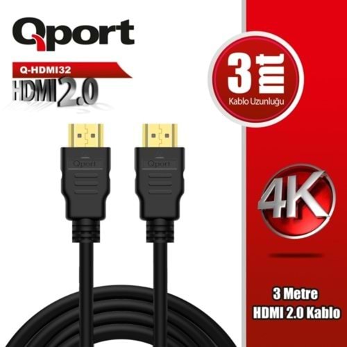 Kablo Qport Q-Hdmi32 3Mt Hdmi 2.0 4K Kablo