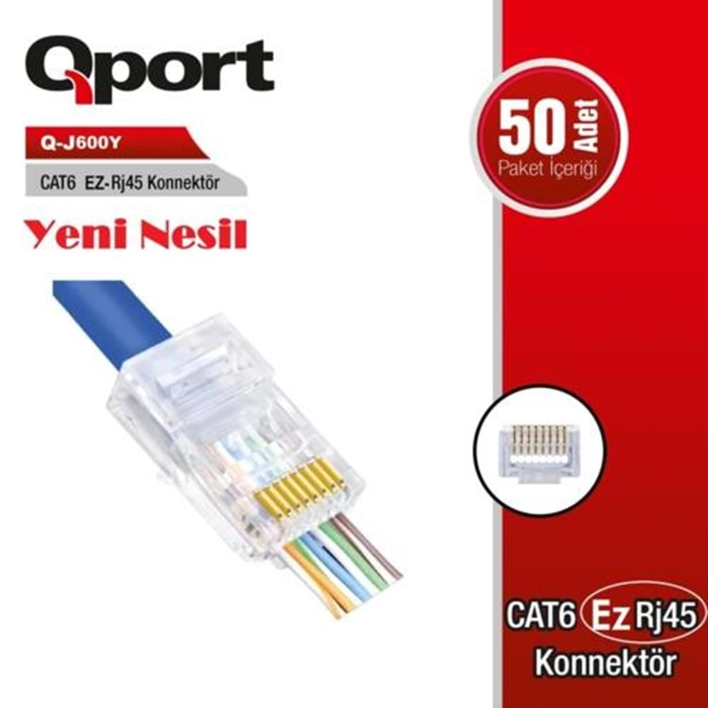 Qport Q-J600Y CAT6 50'lik Paket EZ-RJ45 Yeni Nesil Konnektör