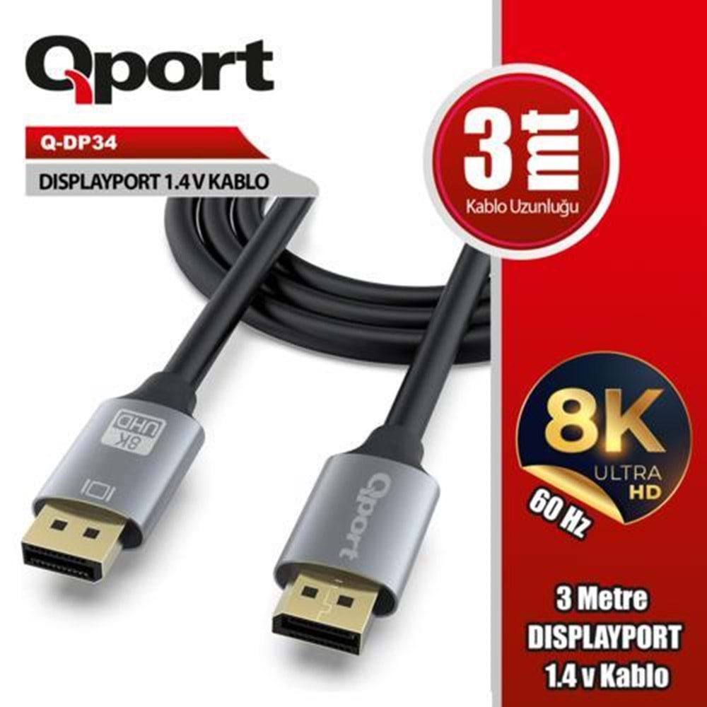 KABLO QPORT Q-DP34 3MT DISPLAY PORT 4K 3840x2160