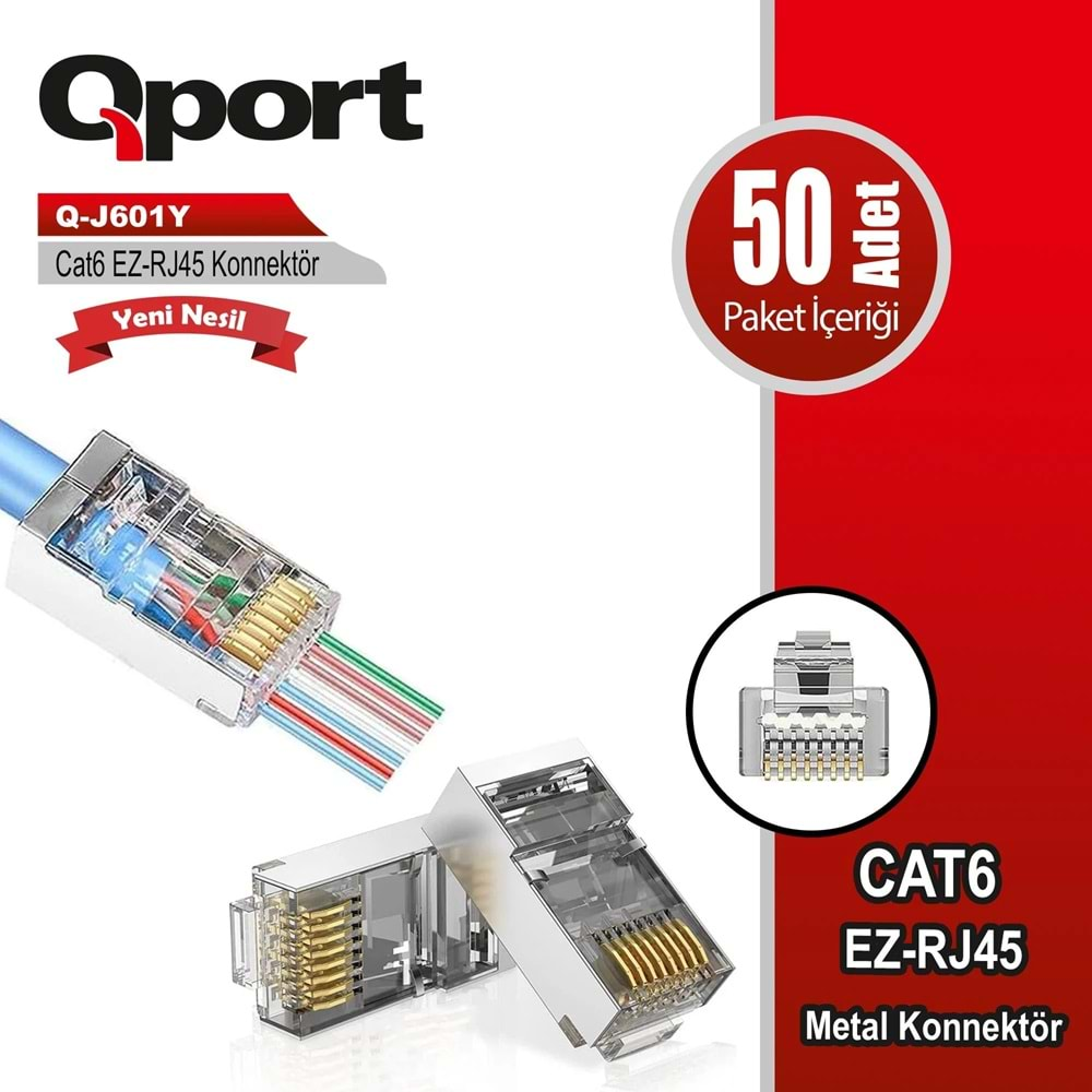 Qport Q-J601Y CAT6 50'lik Paket EZ-RJ45 Yeni Nesil Konnektör