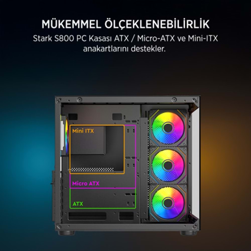 Kasa James Donkey Stark S800 4xARGB Temperli Cam ATX Siyah
